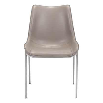 Set of Two Gray And Silver Upholstered Faux Leather Dining Side Chairs HomeRoots