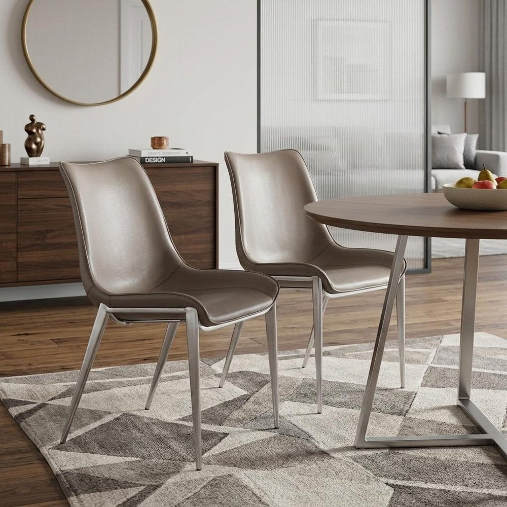 Set of Two Gray And Silver Upholstered Faux Leather Dining Side Chairs HomeRoots