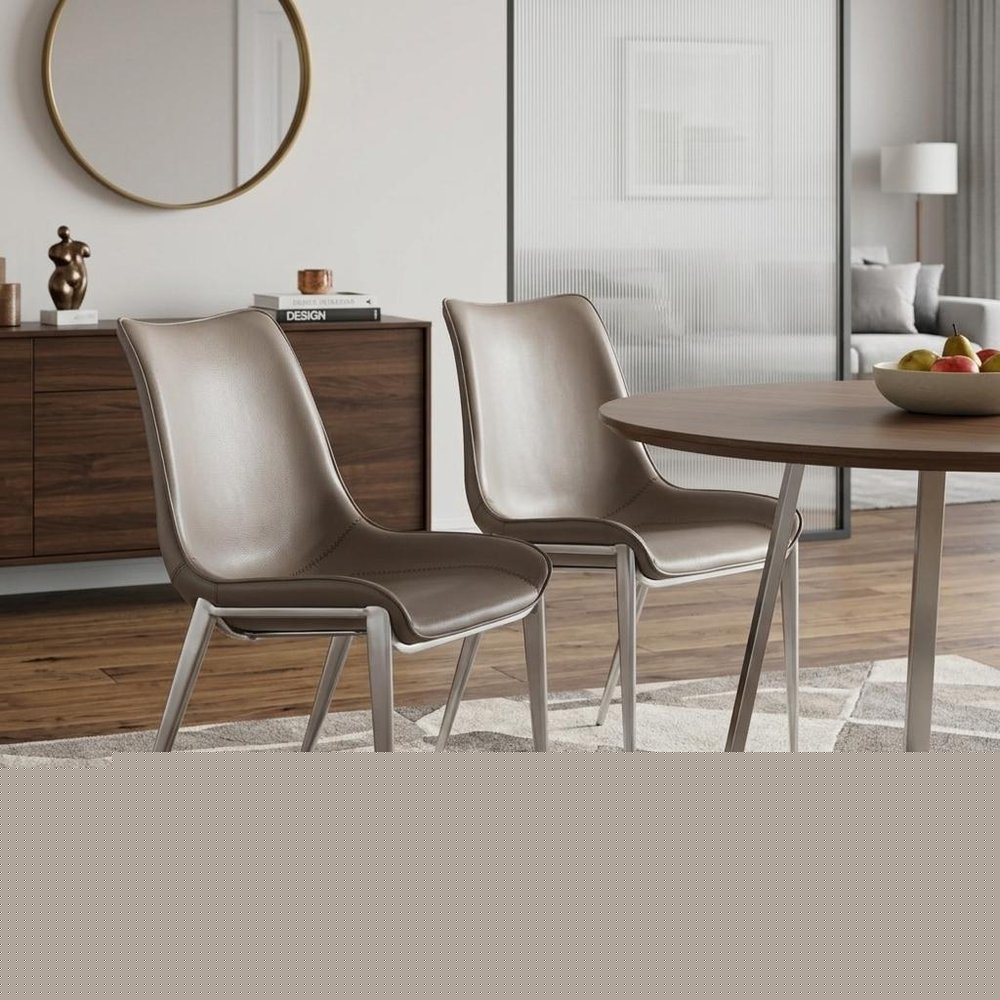 Set of Two Gray And Silver Upholstered Faux Leather Dining Side Chairs HomeRoots
