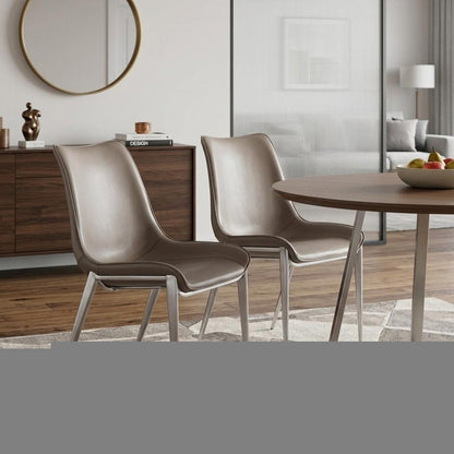 Set of Two Gray And Silver Upholstered Faux Leather Dining Side Chairs HomeRoots
