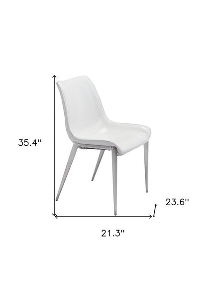 Set of Two White And Silver Upholstered Faux Leather Open Back Dining Side Chairs HomeRoots