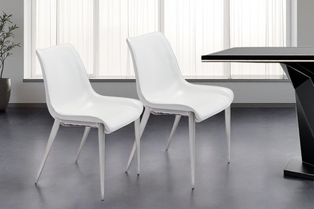 Set of Two White And Silver Upholstered Faux Leather Open Back Dining Side Chairs HomeRoots