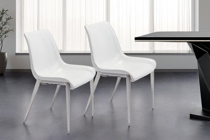 Set of Two White And Silver Upholstered Faux Leather Open Back Dining Side Chairs HomeRoots