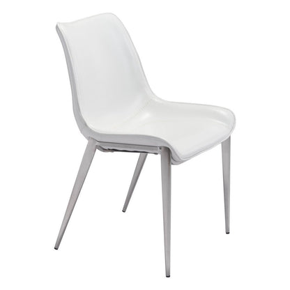 Set of Two White And Silver Upholstered Faux Leather Open Back Dining Side Chairs HomeRoots