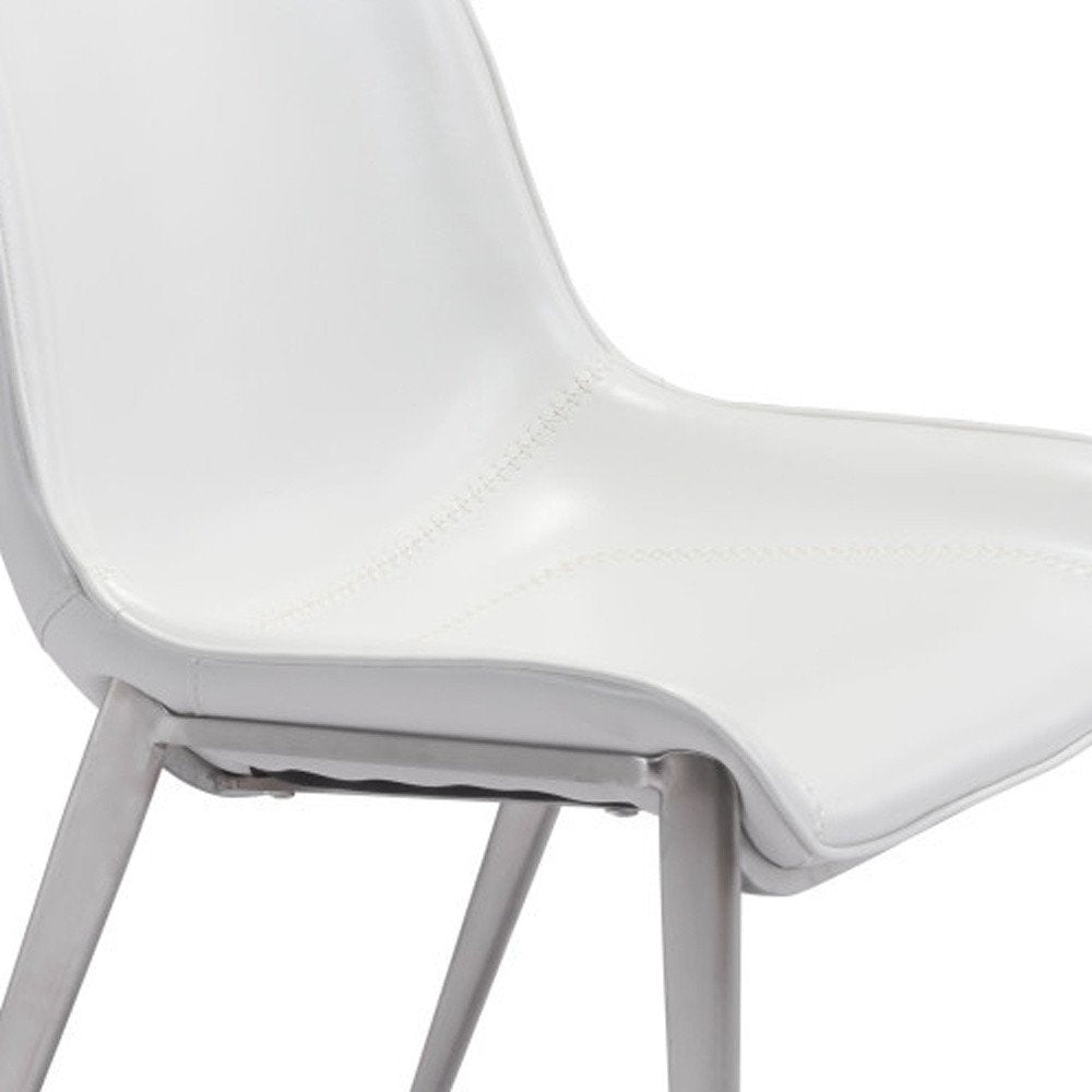 Set of Two White And Silver Upholstered Faux Leather Open Back Dining Side Chairs HomeRoots