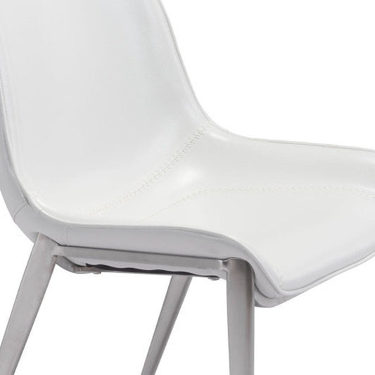 Set of Two White And Silver Upholstered Faux Leather Open Back Dining Side Chairs HomeRoots