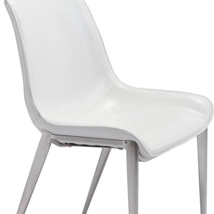 Set of Two White And Silver Upholstered Faux Leather Open Back Dining Side Chairs HomeRoots