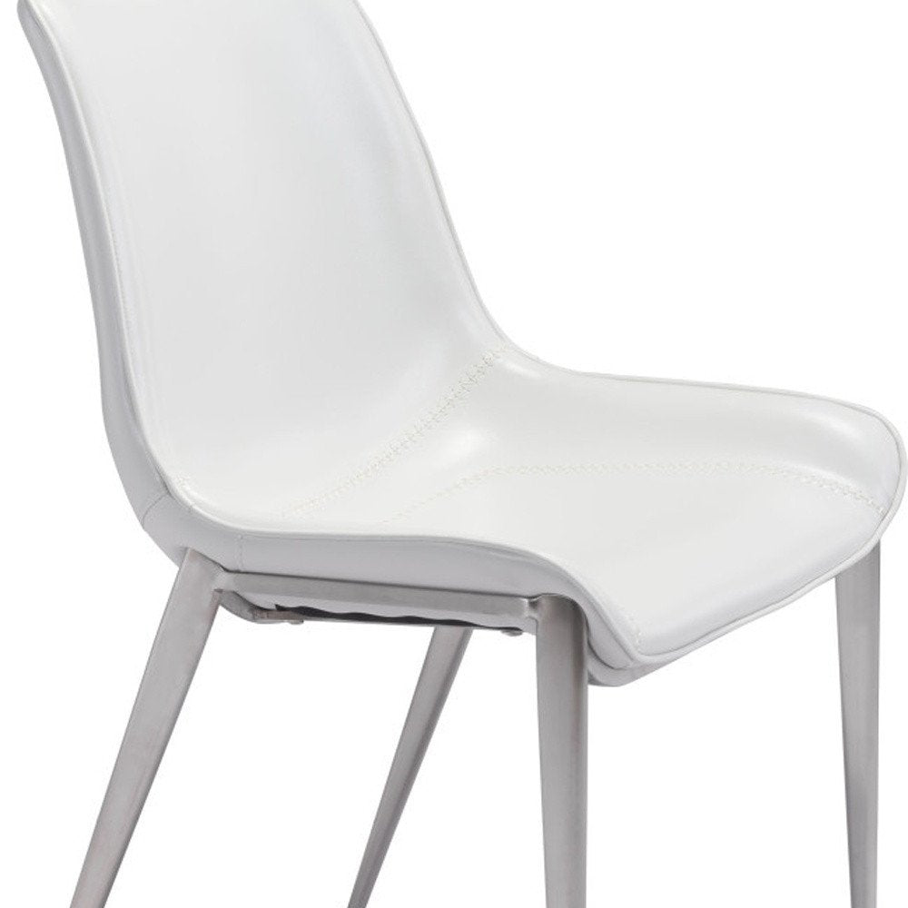 Set of Two White And Silver Upholstered Faux Leather Open Back Dining Side Chairs HomeRoots