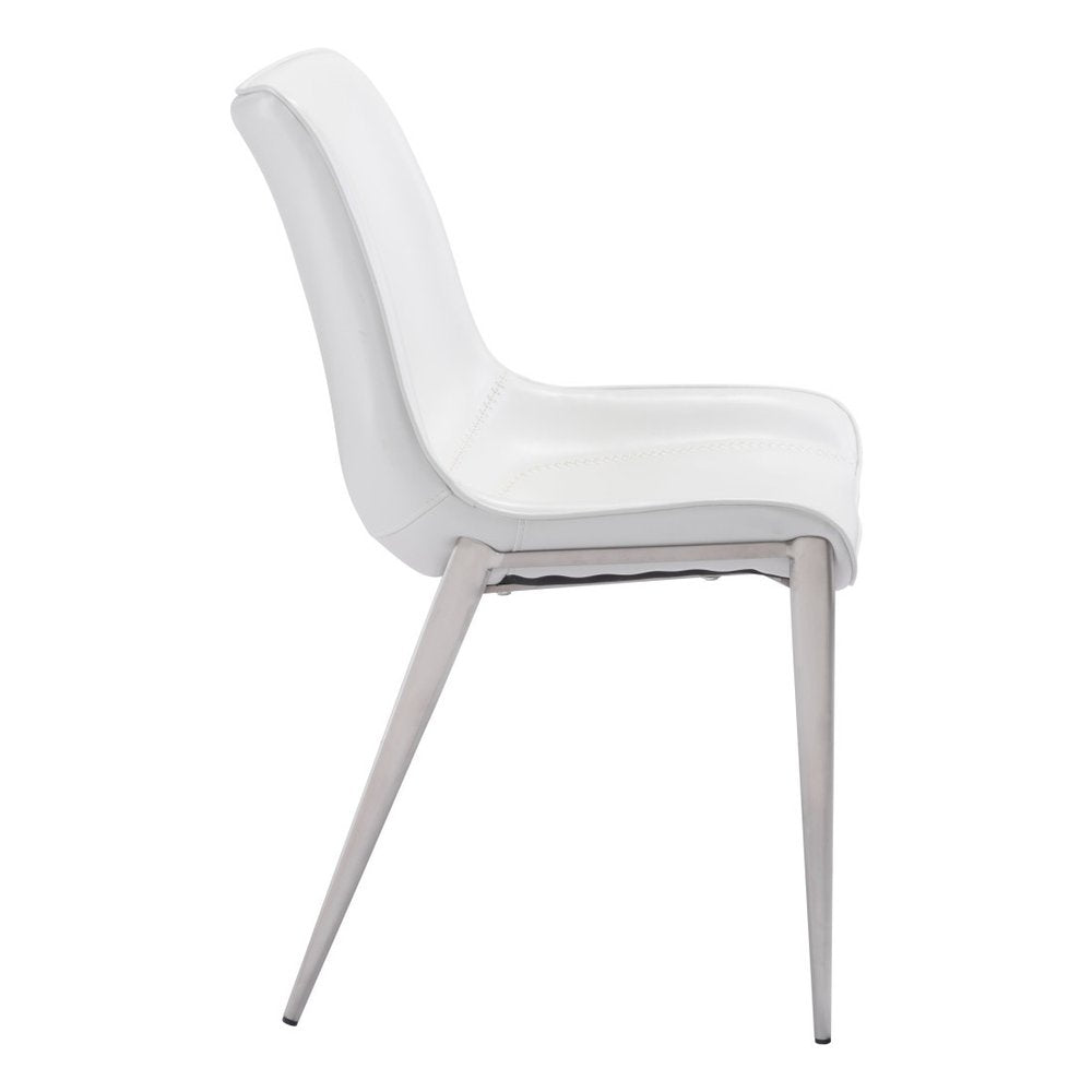 Set of Two White And Silver Upholstered Faux Leather Open Back Dining Side Chairs HomeRoots
