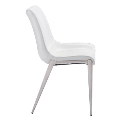 Set of Two White And Silver Upholstered Faux Leather Open Back Dining Side Chairs HomeRoots