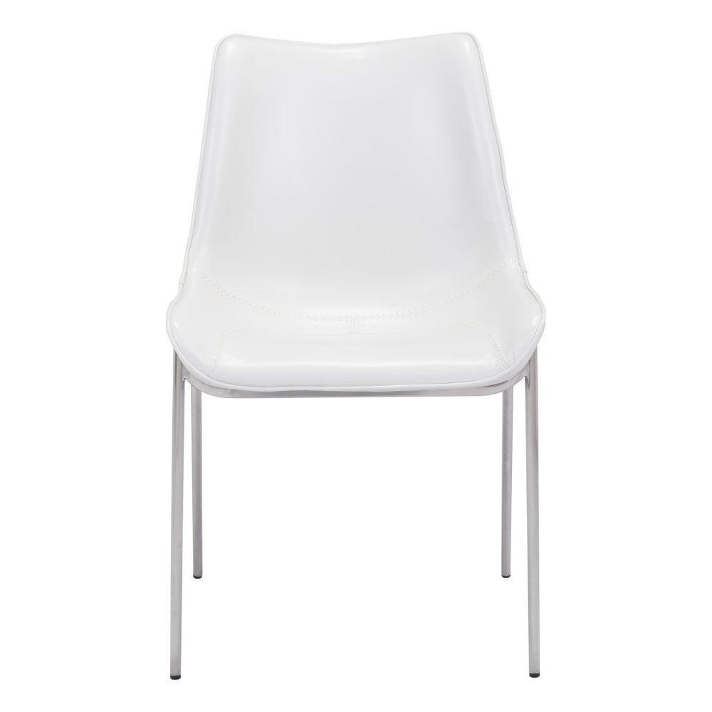 Set of Two White And Silver Upholstered Faux Leather Open Back Dining Side Chairs HomeRoots