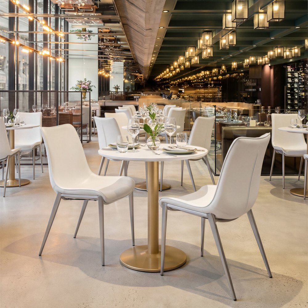 Set of Two White And Silver Upholstered Faux Leather Open Back Dining Side Chairs — view 8