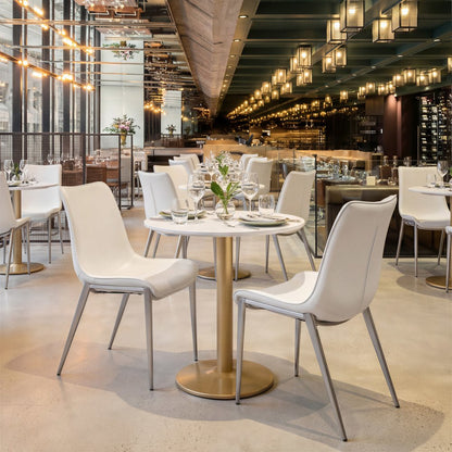 Set of Two White And Silver Upholstered Faux Leather Open Back Dining Side Chairs HomeRoots