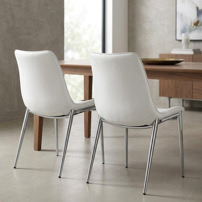 Set of Two White And Silver Upholstered Faux Leather Open Back Dining Side Chairs HomeRoots