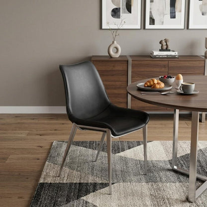 Set of Two Black and Silver Upholstered Faux Leather Dining Side Chairs HomeRoots