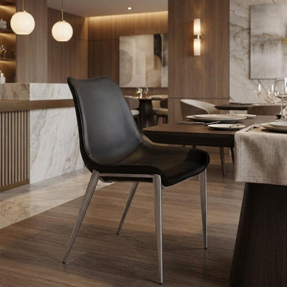 Set of Two Black and Silver Upholstered Faux Leather Dining Side Chairs HomeRoots