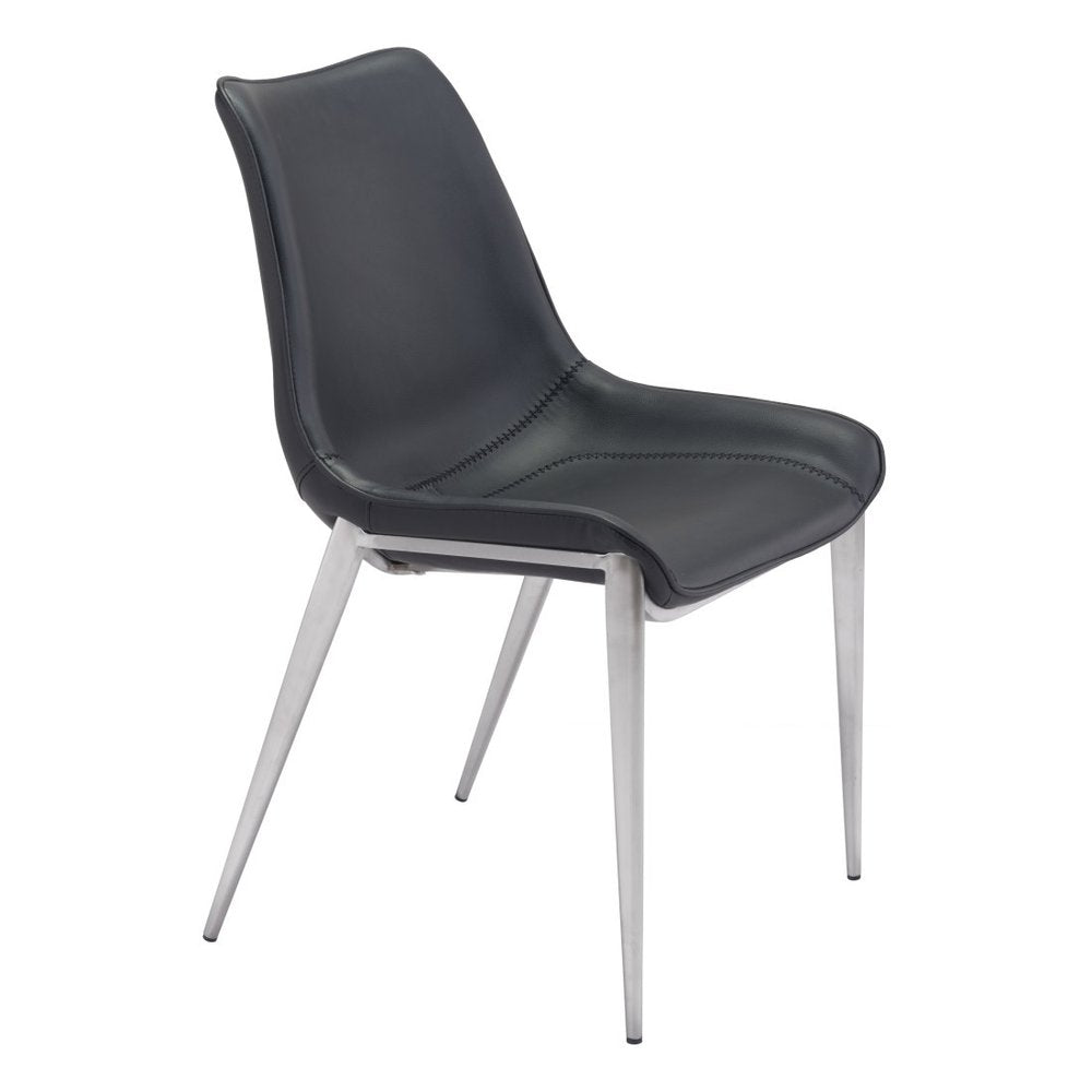 Set of Two Black and Silver Upholstered Faux Leather Dining Side Chairs HomeRoots