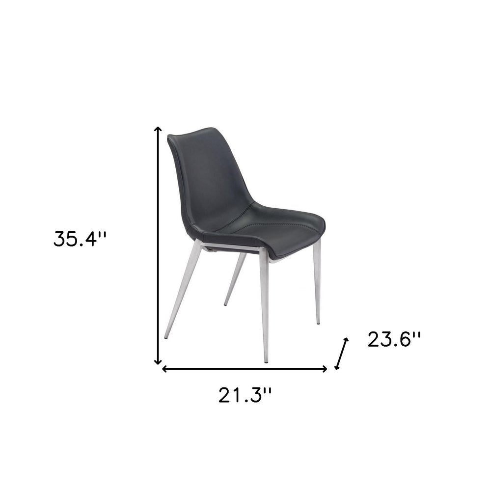 Set of Two Black and Silver Upholstered Faux Leather Dining Side Chairs HomeRoots