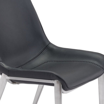 Set of Two Black and Silver Upholstered Faux Leather Dining Side Chairs HomeRoots