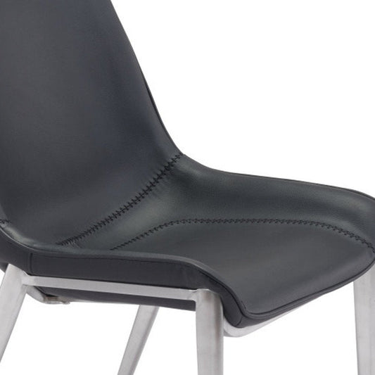 Set of Two Black and Silver Upholstered Faux Leather Dining Side Chairs HomeRoots