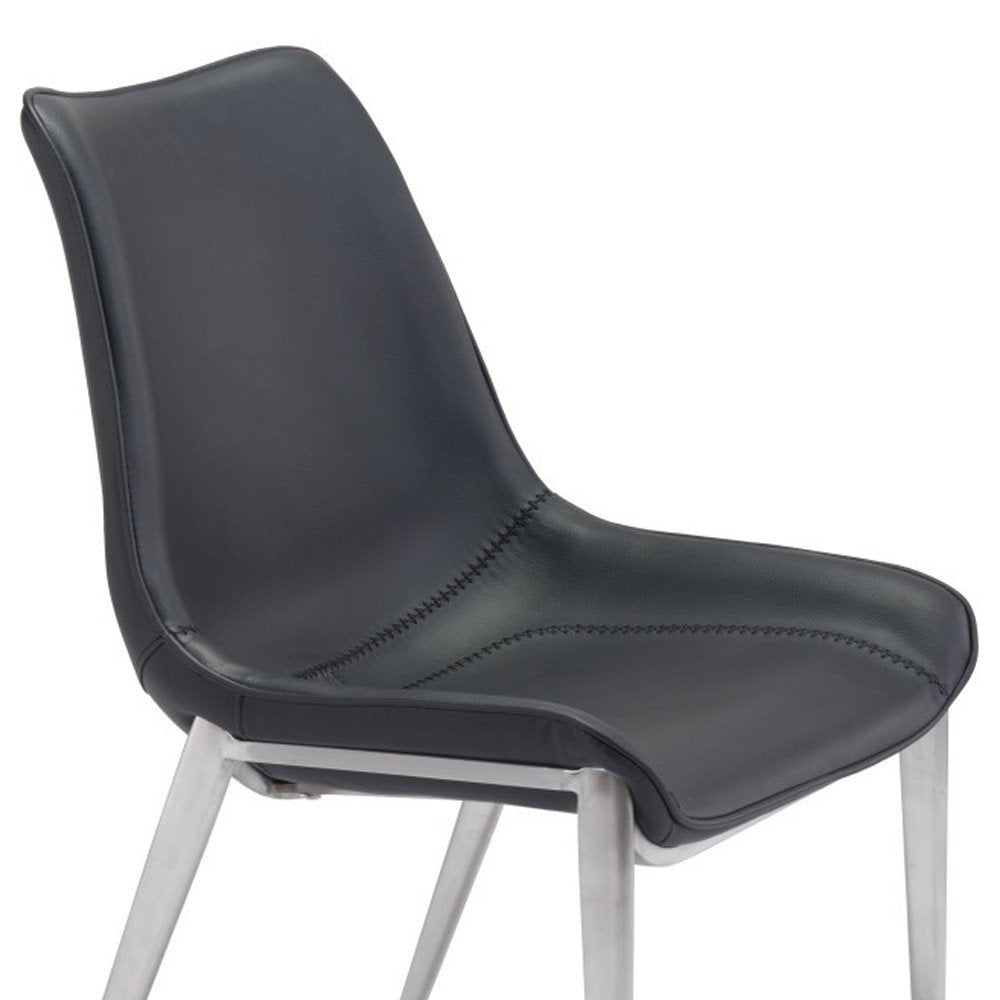 Set of Two Black and Silver Upholstered Faux Leather Dining Side Chairs HomeRoots