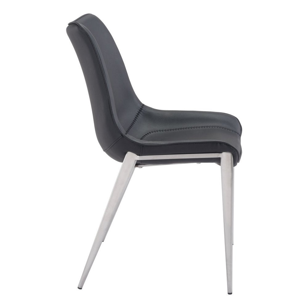Set of Two Black and Silver Upholstered Faux Leather Dining Side Chairs HomeRoots