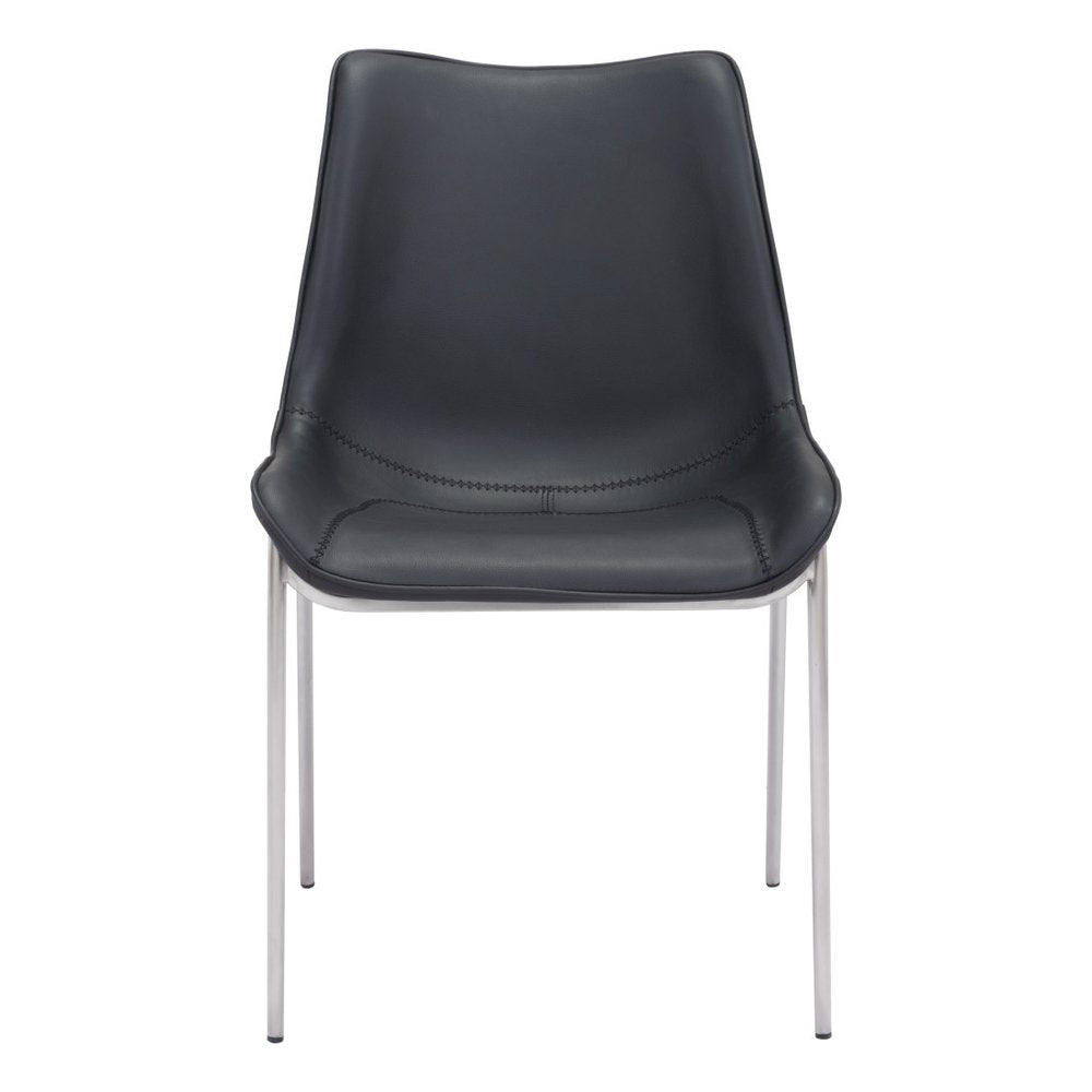 Set of Two Black and Silver Upholstered Faux Leather Dining Side Chairs HomeRoots