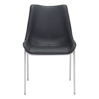 Set of Two Black and Silver Upholstered Faux Leather Dining Side Chairs HomeRoots