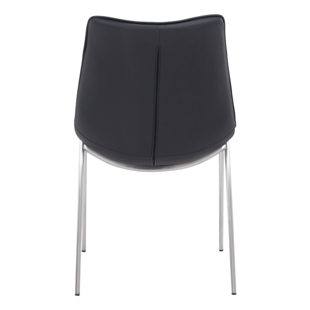 Set of Two Black and Silver Upholstered Faux Leather Dining Side Chairs HomeRoots