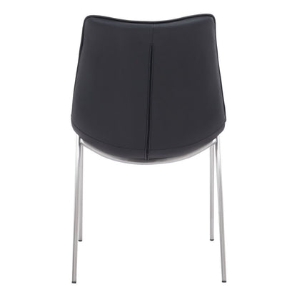 Set of Two Black and Silver Upholstered Faux Leather Dining Side Chairs HomeRoots
