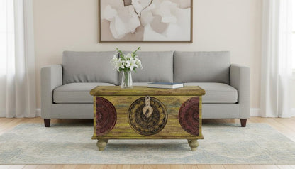 33" Brown and Green Wood Distressed Coffee Table HomeRoots