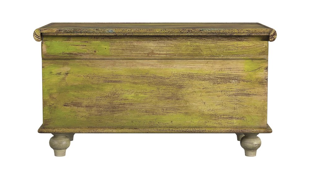 33" Brown and Green Wood Distressed Coffee Table HomeRoots
