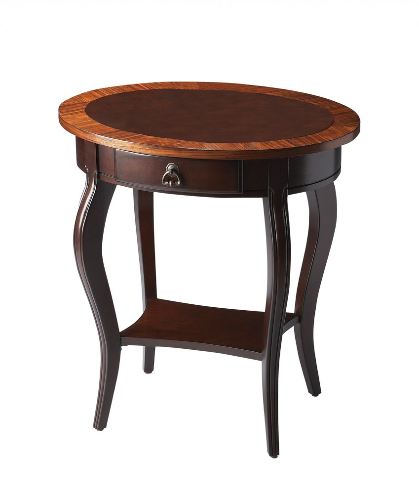 25" Brown Wood Oval Coffee Table With Drawer And Shelf HomeRoots
