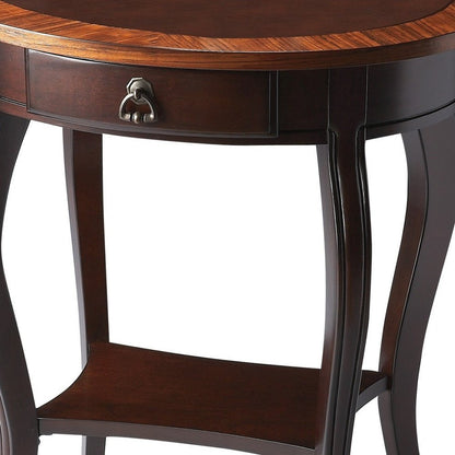 25" Brown Wood Oval Coffee Table With Drawer And Shelf HomeRoots