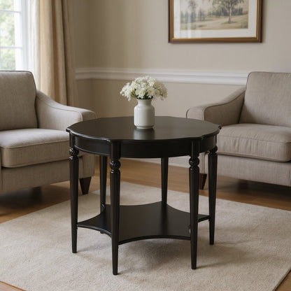 28" Brown Wood Round Coffee Table With Shelf HomeRoots