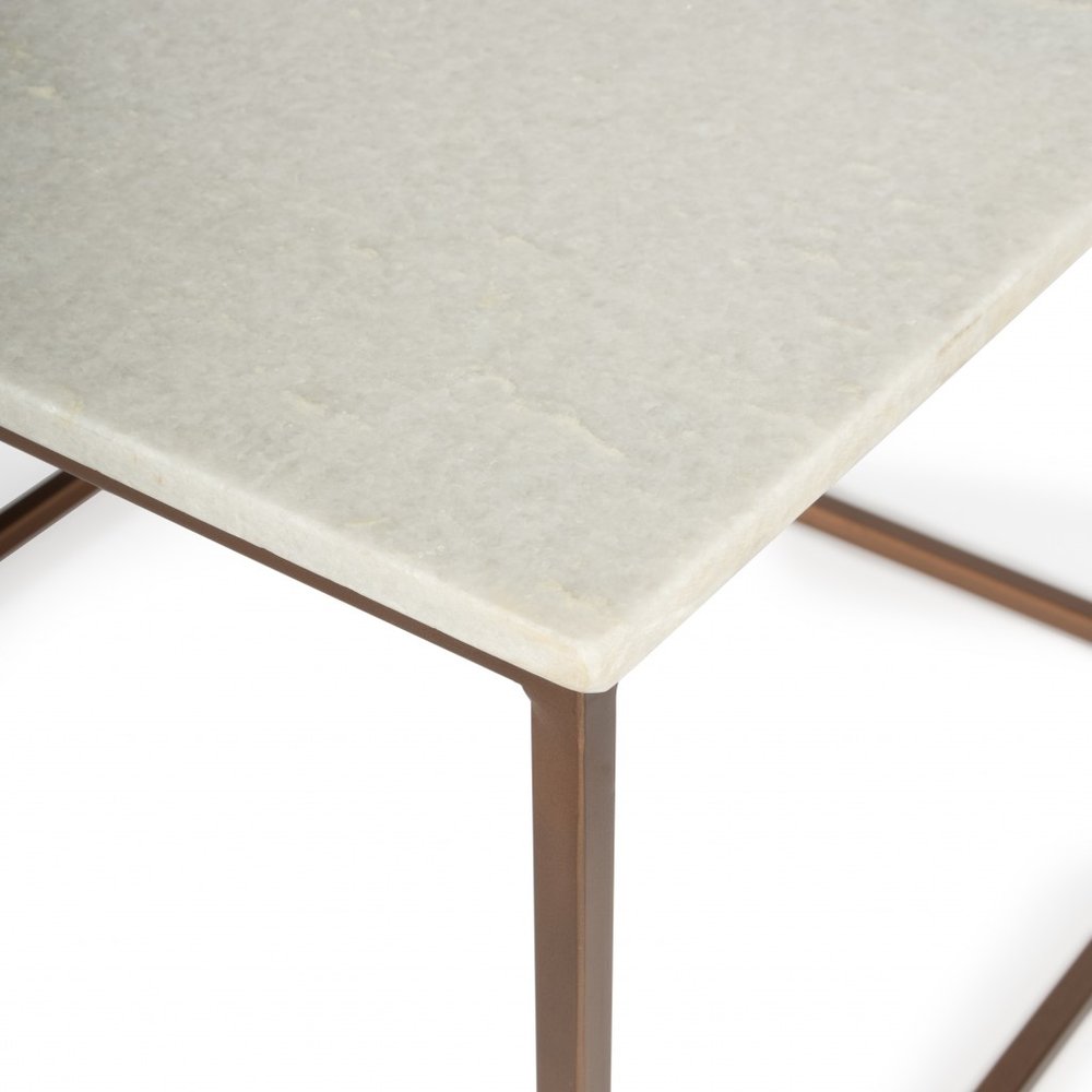 24" White and Copper Genuine Marble and Metal Square Coffee Table HomeRoots
