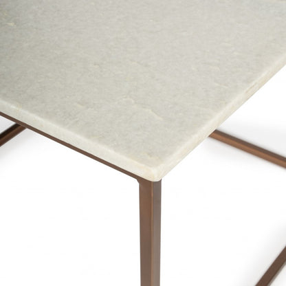 24" White and Copper Genuine Marble and Metal Square Coffee Table HomeRoots