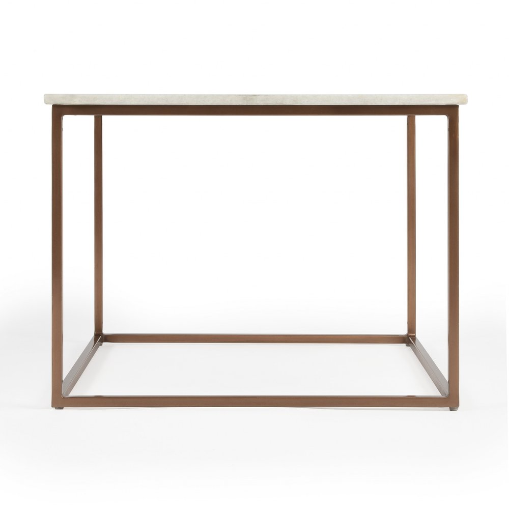 24" White and Copper Genuine Marble and Metal Square Coffee Table HomeRoots