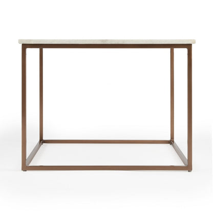 24" White and Copper Genuine Marble and Metal Square Coffee Table HomeRoots