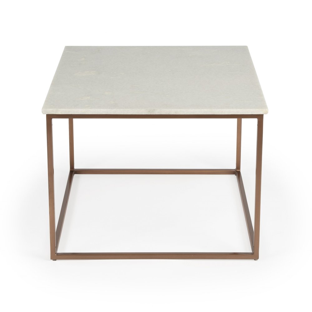 24" White and Copper Genuine Marble and Metal Square Coffee Table HomeRoots