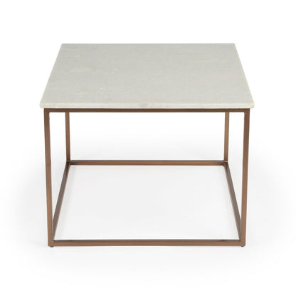 24" White and Copper Genuine Marble and Metal Square Coffee Table HomeRoots