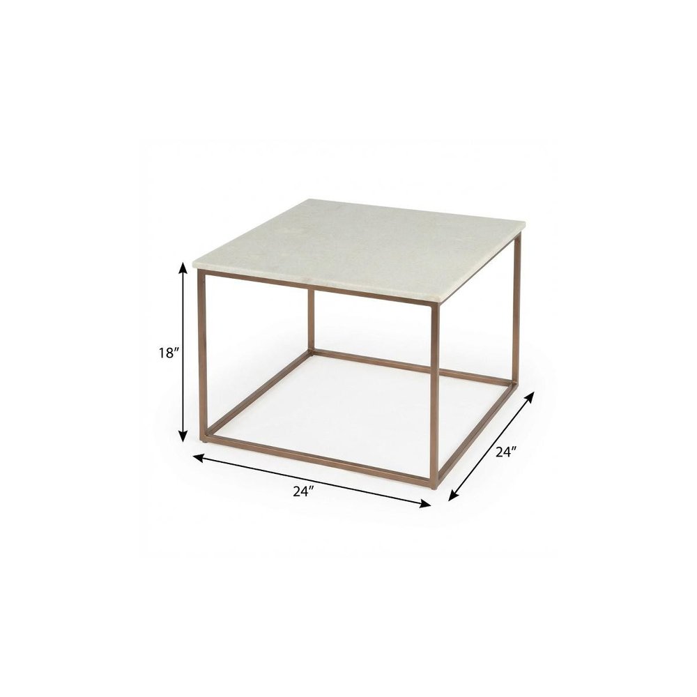 24" White and Copper Genuine Marble and Metal Square Coffee Table HomeRoots