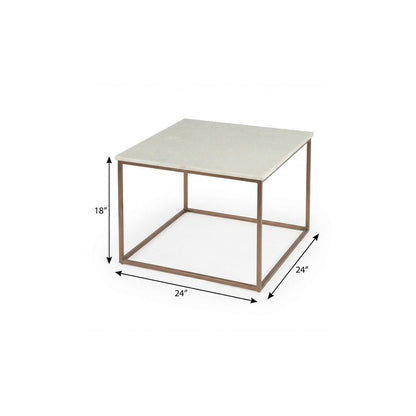 24" White and Copper Genuine Marble and Metal Square Coffee Table HomeRoots