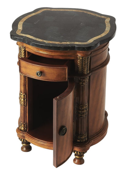 20" Black and Brown Stone and Wood Free Form Coffee Table With Drawer HomeRoots