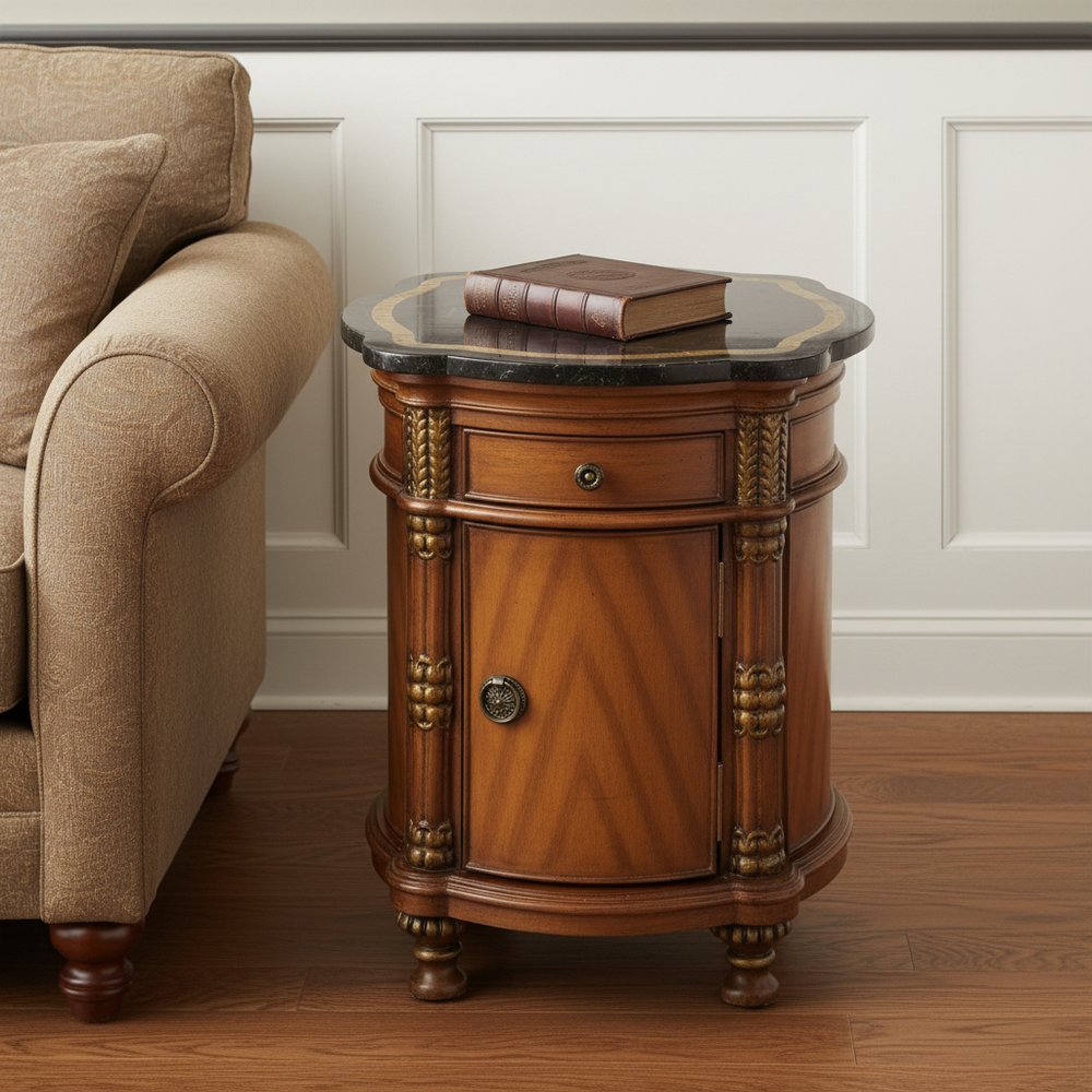 20" Black and Brown Stone and Wood Free Form Coffee Table With Drawer HomeRoots