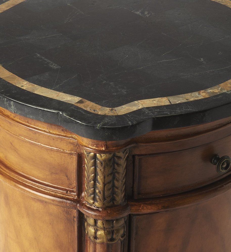 20" Black and Brown Stone and Wood Free Form Coffee Table With Drawer HomeRoots