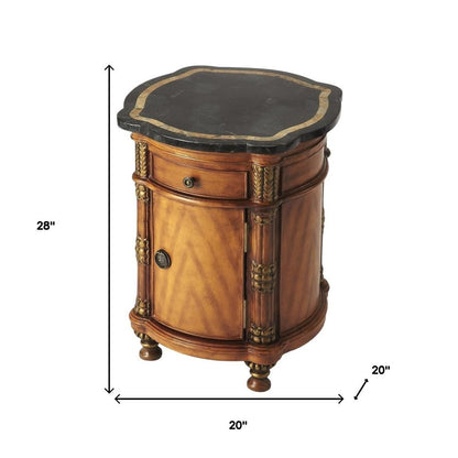 20" Black and Brown Stone and Wood Free Form Coffee Table With Drawer HomeRoots