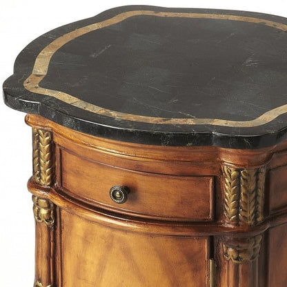 20" Black and Brown Stone and Wood Free Form Coffee Table With Drawer HomeRoots