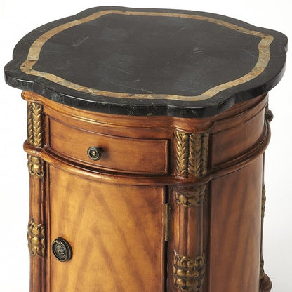 20" Black and Brown Stone and Wood Free Form Coffee Table With Drawer HomeRoots