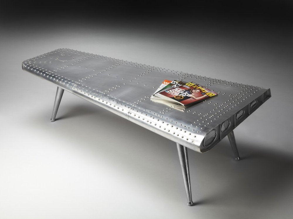 60" Silver Aluminum and Metal Coffee Table HomeRoots